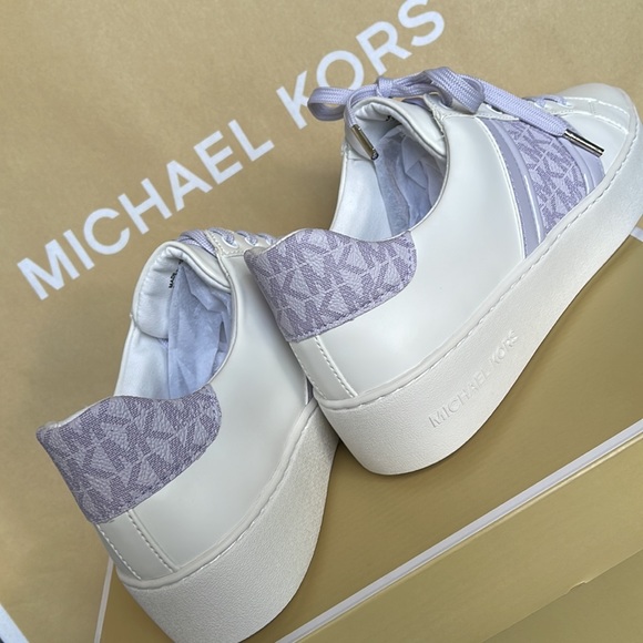 MICHAEL KORS POPPY STRIPE LACE UP NAPPA FAUX LEATHER LAVENDER MIST WMNS - Picture 15 of 16